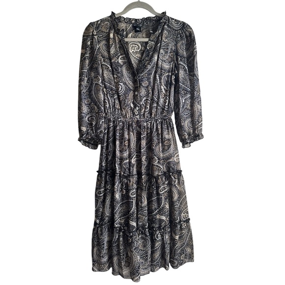 Kate & Lily Paisley Semi-Sheer Midi Dress Size 4 Boho Tiered Elastic Waist - Picture 3 of 4